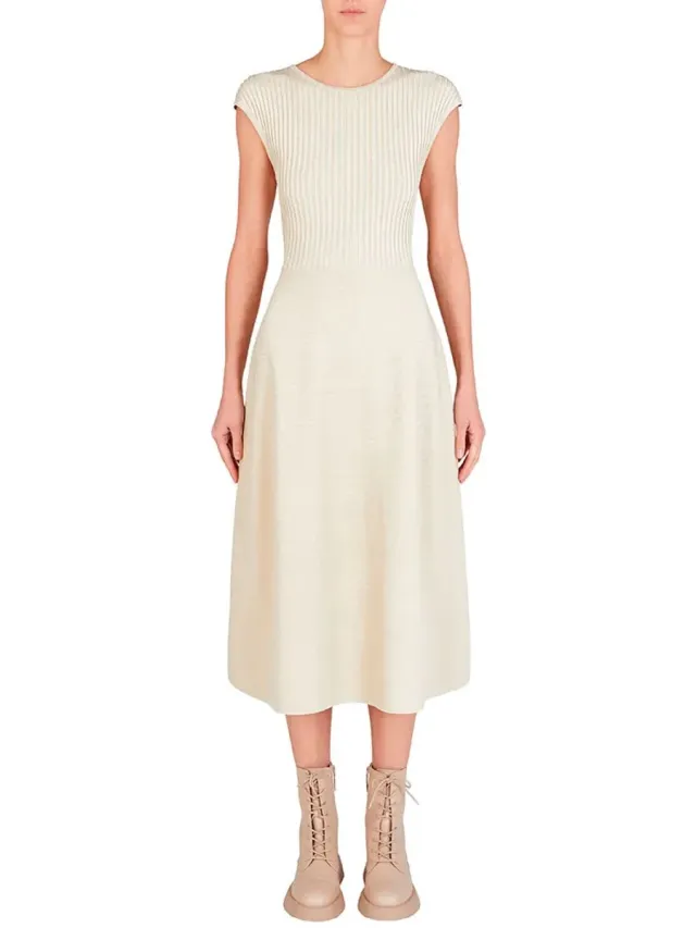 Armani Exchange Xw000119_af10352 Midi-jurk Met Korte Mouwen Beige L Vrouw Mirage