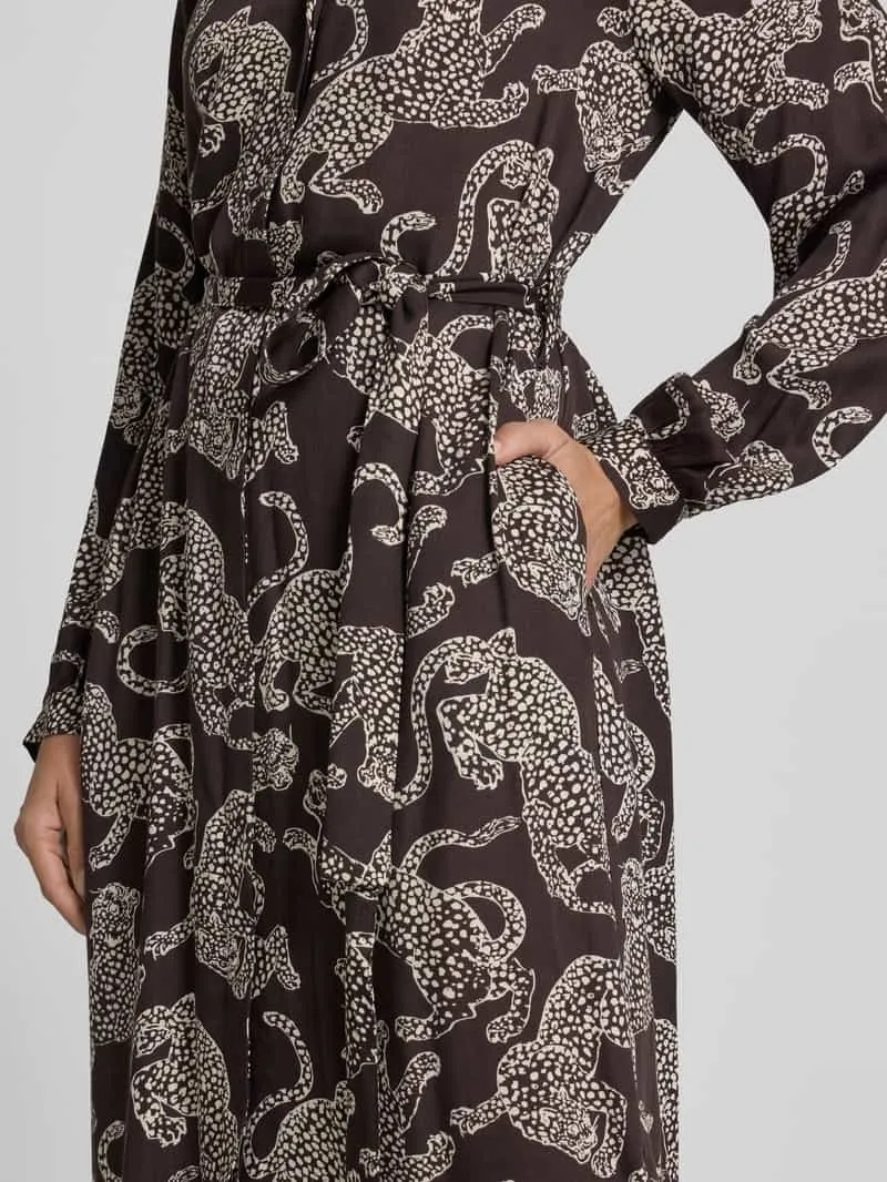 Milano Italy Hemdblousejurk van viscose met bindceintuur donkerbruin, foto 4