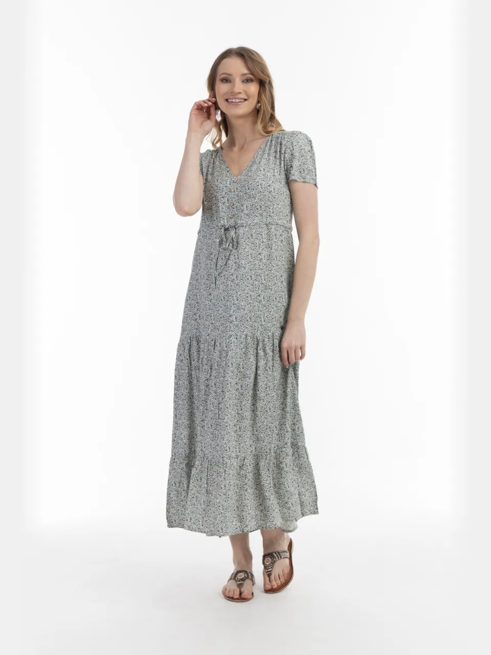 Usha Jurk Dames Wol Wit Veelkleurig