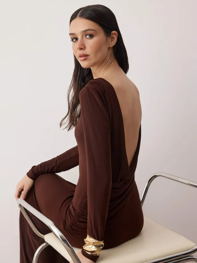 Trendyol TRENDYOLMİLLA Dames Bruin Effen Maxi Lang Stijlvol/Avond Zeemeermin Jurken