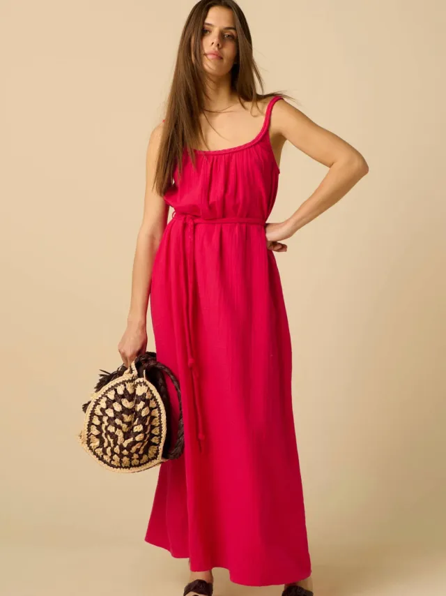 Sissy-Boy maxi zomerjurk met ceintuur - roze donkerroze