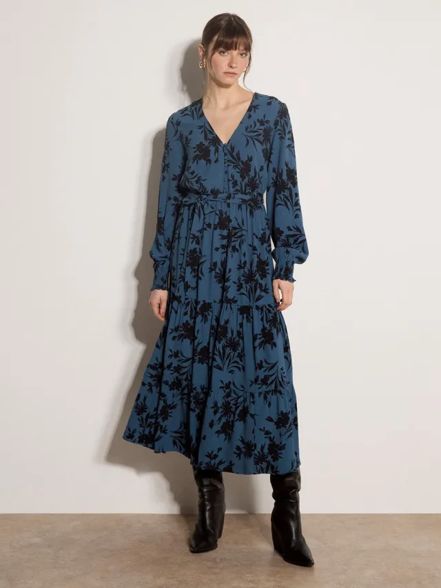 Apricot Midi-jurk van crêpe met bloemenprint Teal