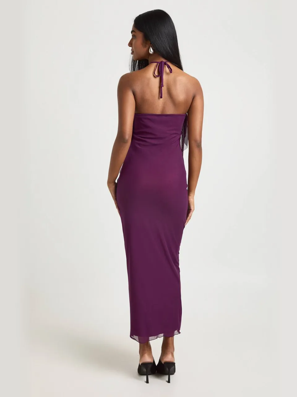 boohoo Dames Mesh Halterneck Cowl Bodycon Midaxi Jurk pruim, foto 2