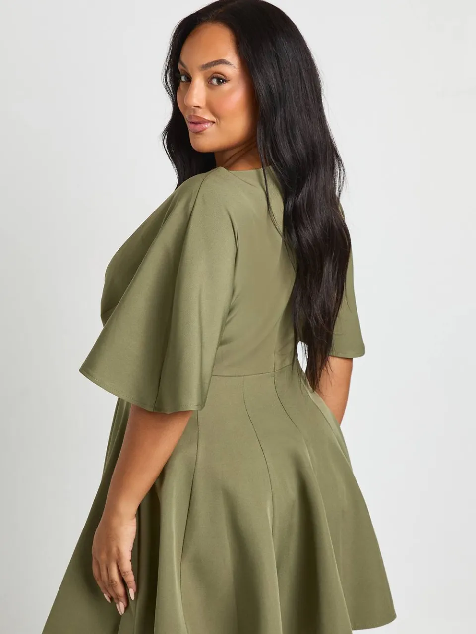 boohoo Dames Plus geplooide rok skaterjurk kaki, foto 2