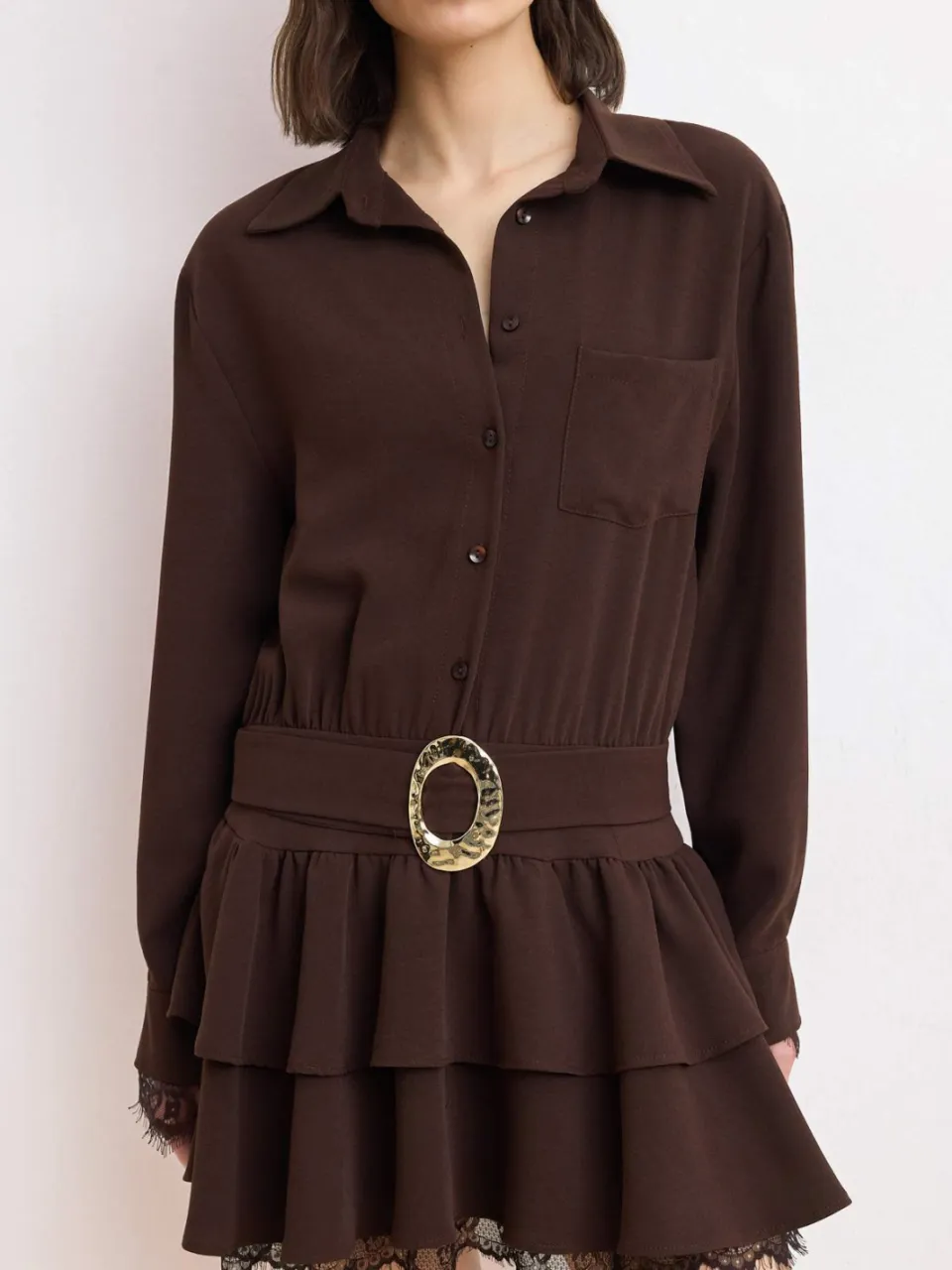 Trendyol TRENDYOLMİLLA Dames Bruin Effen Kort / Mini Lang Skater Jurken, foto 2