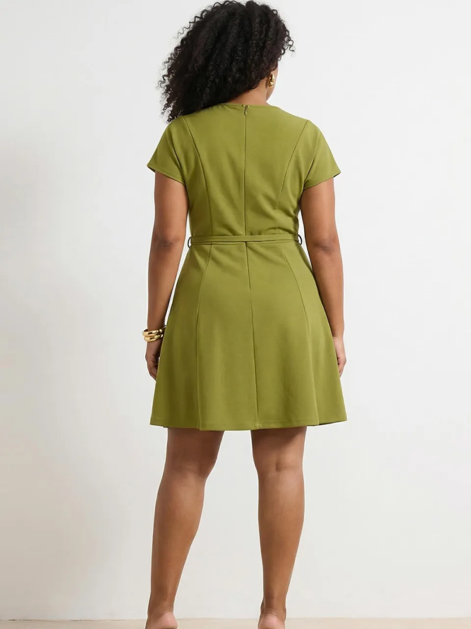 Trendyol Curve Dames Groen Effen Kort / Mini Kort Casual Skater Grote maten Jurk, foto 2