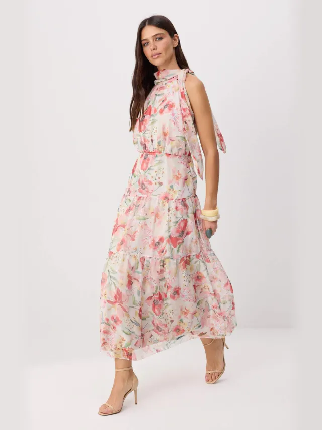 Trendyol TRENDYOLMİLLA Dames Meerkleurig Bloemen Maxi Mouwloos Skater Jurken Veelkleurig