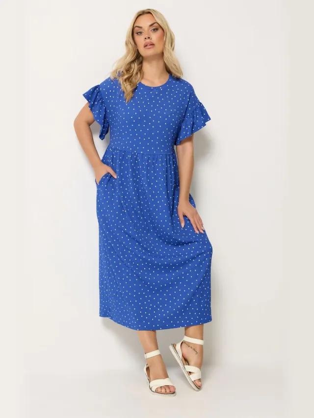 Yours Blauwe Maxijurk Met Stippen-60 Blue