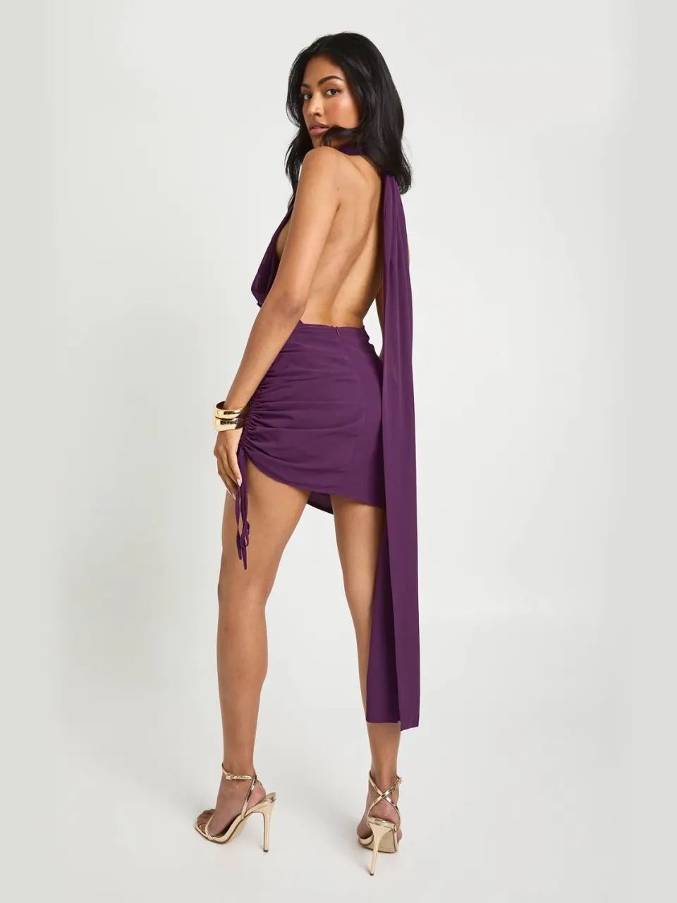 boohoo Dames Chiffon halternek minijurk violet, foto 2