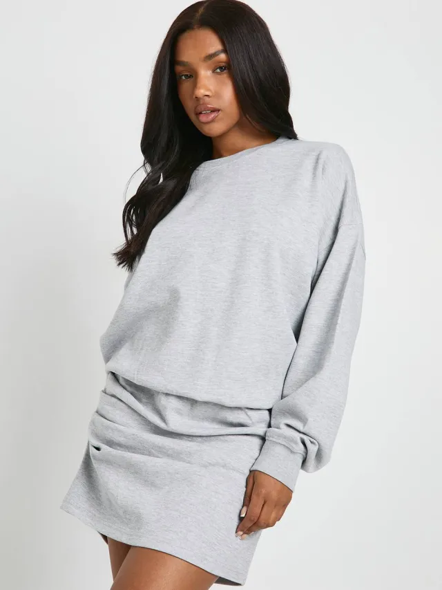 boohoo Dames Ruched Waist Long Sleeve Sweat Dress vertaald wordt naar: Sweatdress met gerimpelde taille en lange mouwen Asgrijs