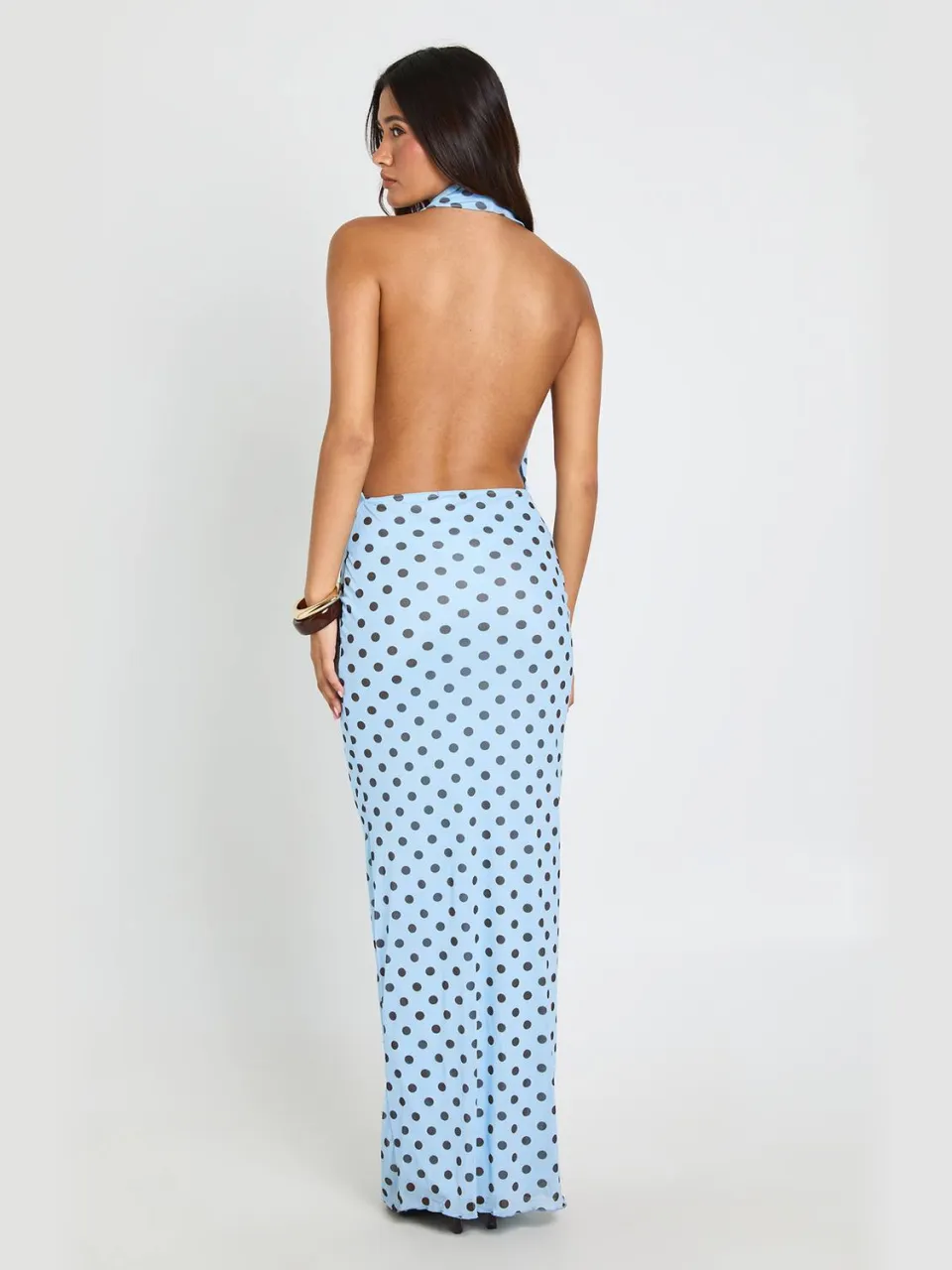 boohoo Dames Maxi-jurk Met Tonale Polkadots En Diepe Waterval Halslijn pastelblauw, foto 2