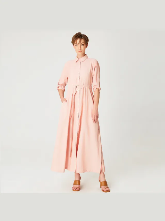 Smart & Joy Lange minimalistische shirtjurk Zalmroze