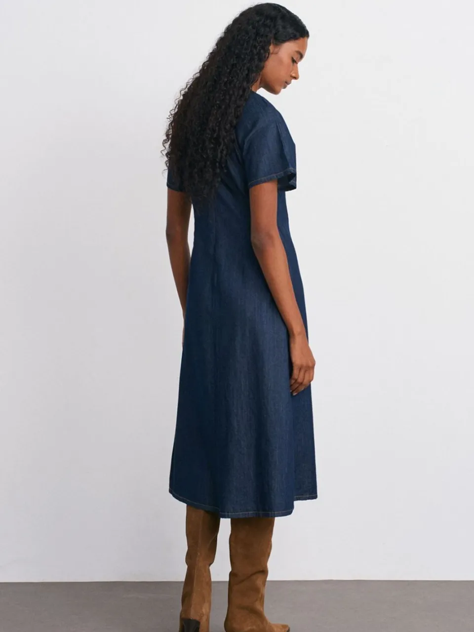 Dilvin Katoenen Denim Midi A-lijn Jurk, foto 2