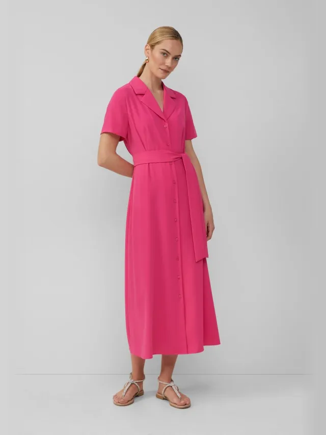 S.Oliver female - Aansluitende maxi-jurk van crêpe met reverskraag en strikceintuur roze