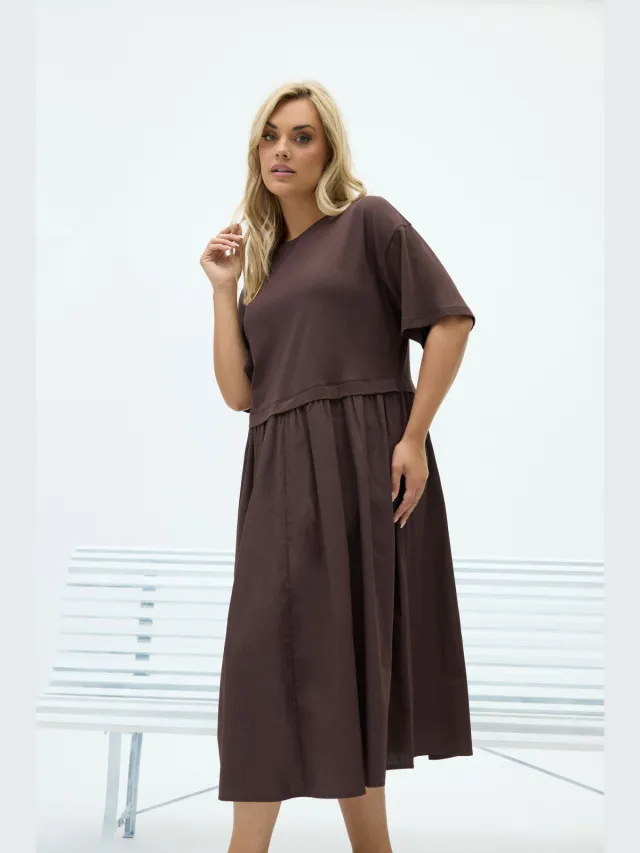 Yours Chocoladebruine 2In1 Poplin Midijurk-60, foto 2