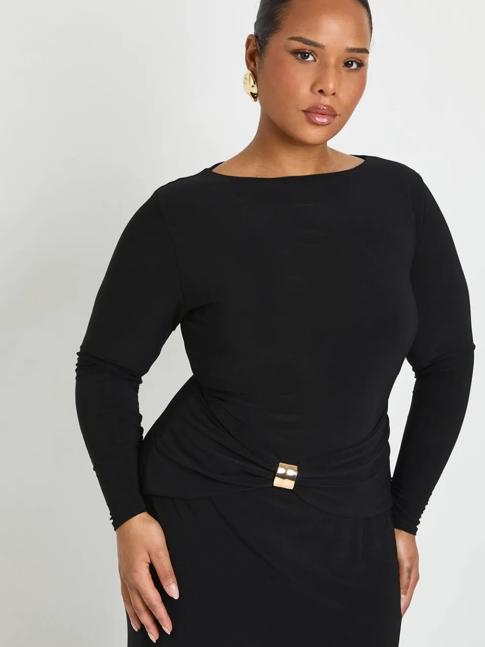 boohoo Dames Plus Geruimde Taille Gouden Afwerking Midaxi Jurk, foto 2