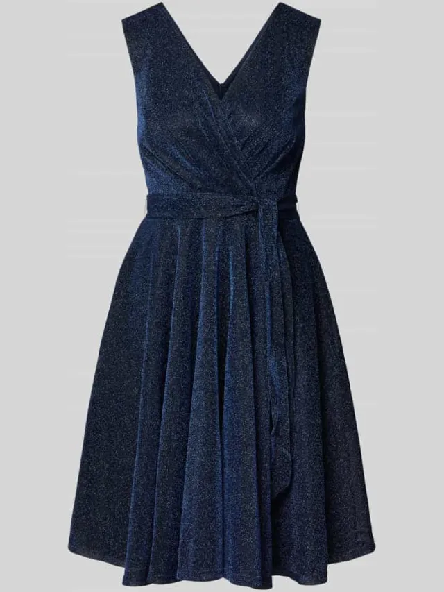 Apricot Knie-lange jurk in wikkellook marineblauw, foto 2