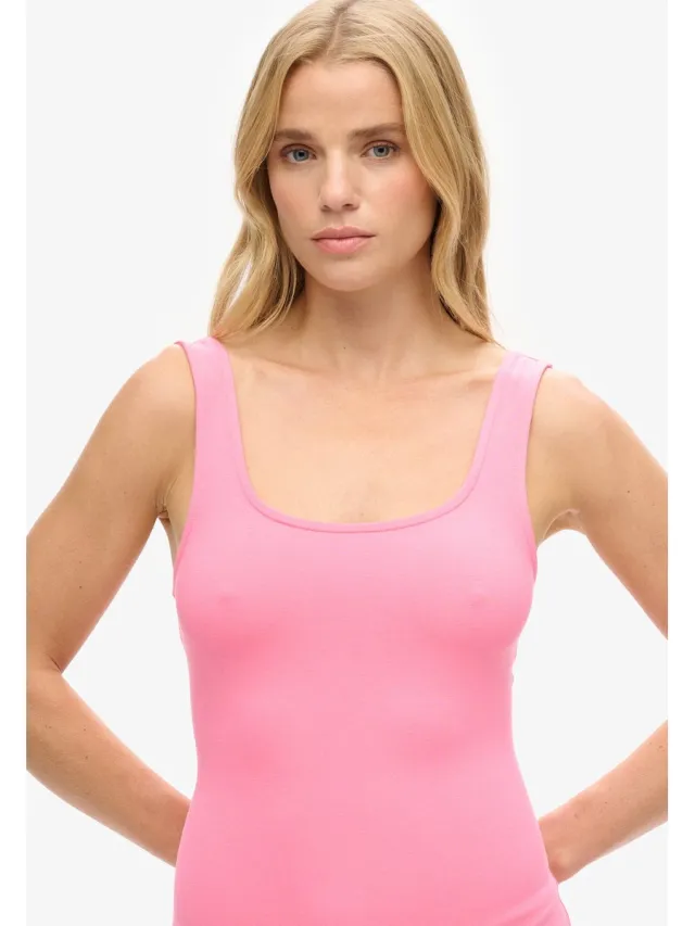 Superdry Jersey mini-jurk met vierkante hals - Dames - Jurken pink carnation