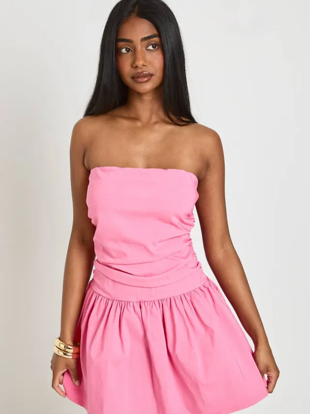 boohoo Dames Bengaline Bandeau Skater Jurk Met Plooien roze, foto 2