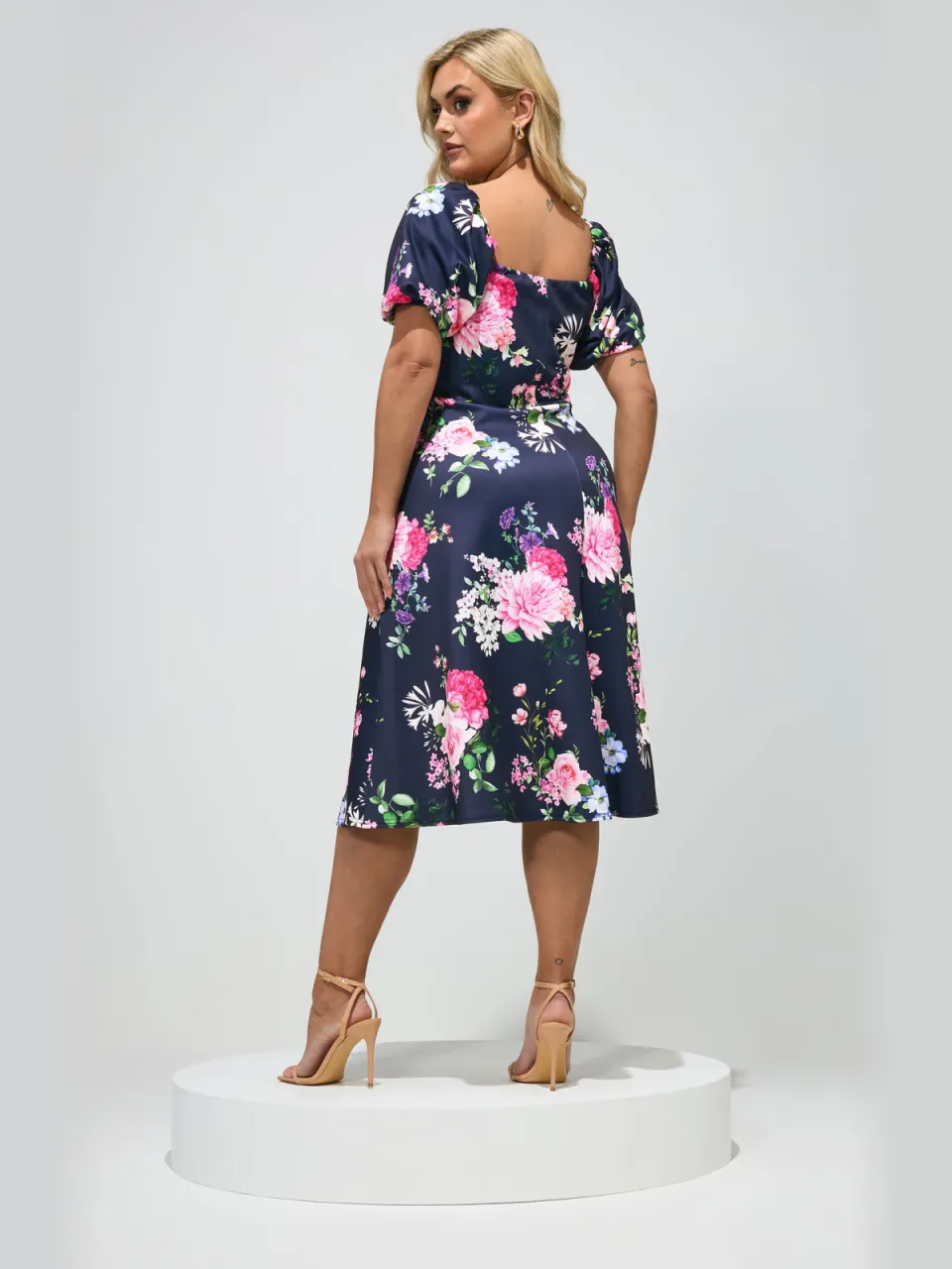 Yours London Marineblauwe Jurk Met Bloemenprint En Vierkante Hals-56, foto 4
