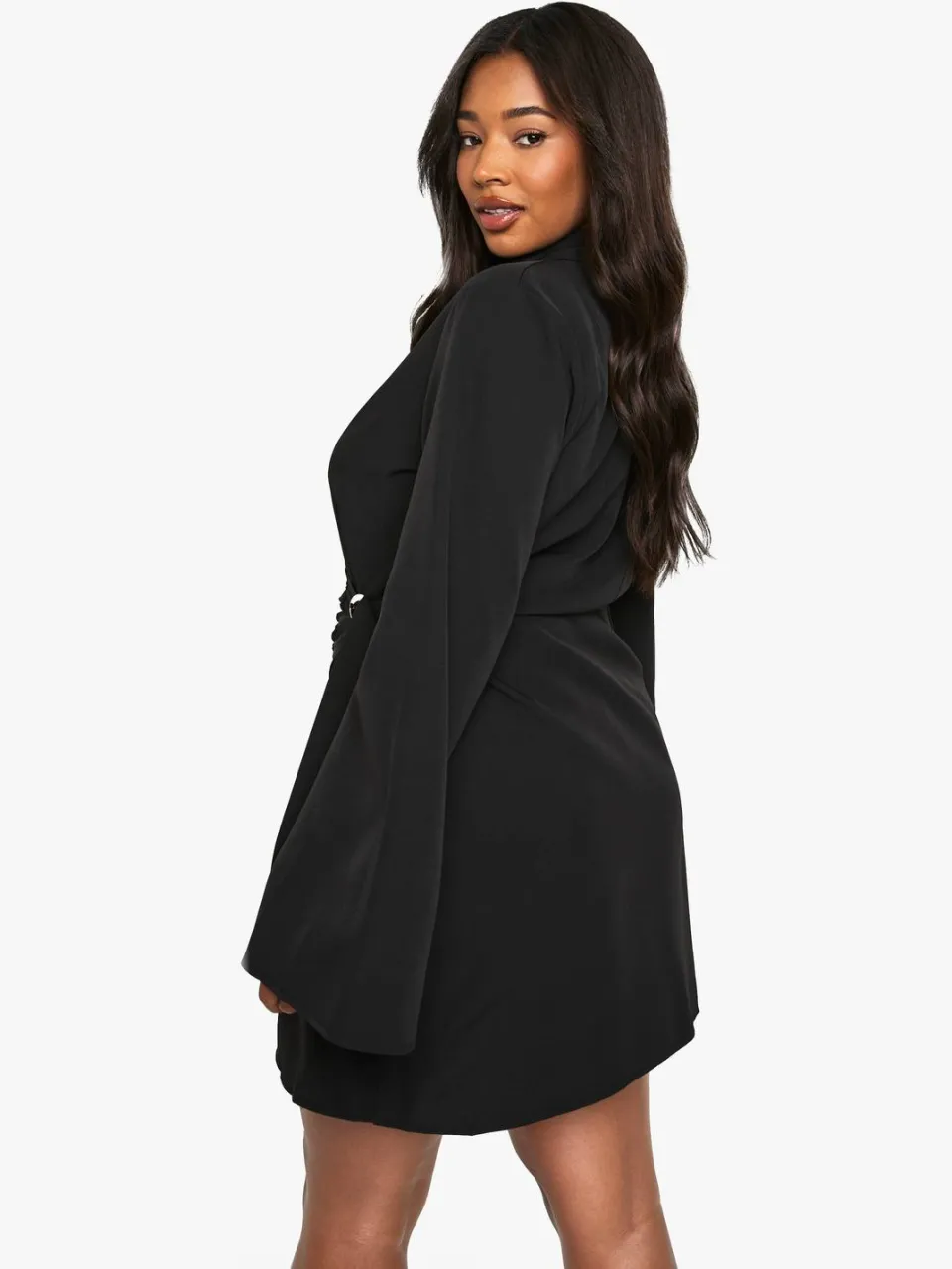 boohoo Dames Plus Gesp Detail Strik Taille Op Maat Gemaakte Blazerjurk zwart, foto 2
