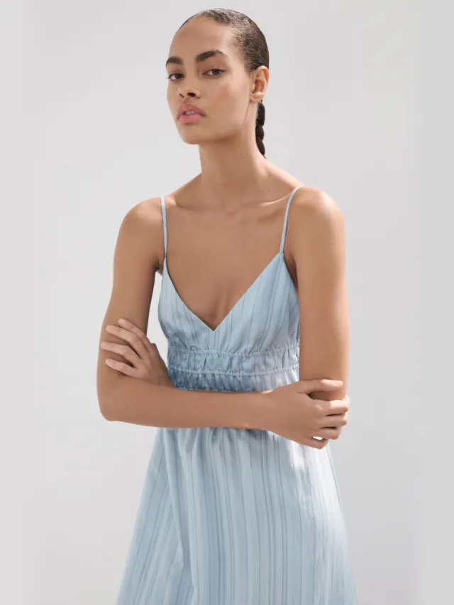 Mango midi zomerjurk met krijtstreep - lichtblauw, foto 4