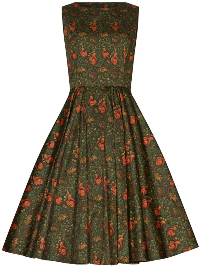Succubus Clothing Audrey Squirrel Friends 50's Swing Jurk Groen