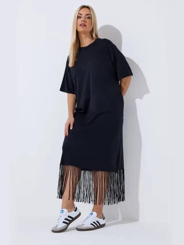 Limited Collection Zwarte Strandjurk Met Kwastjes-52 Black