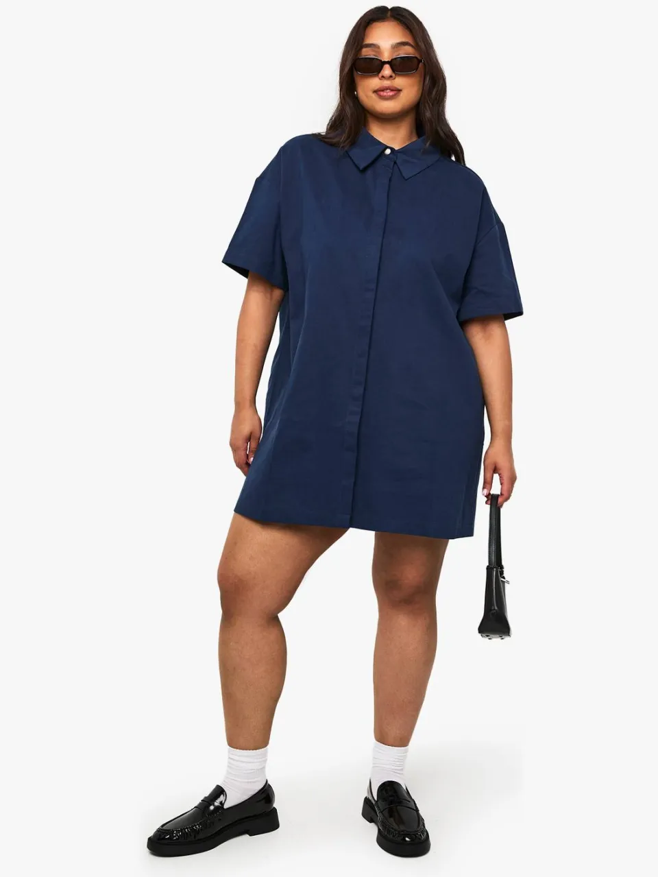boohoo Dames Plus twill shiftjurk Marineblauw
