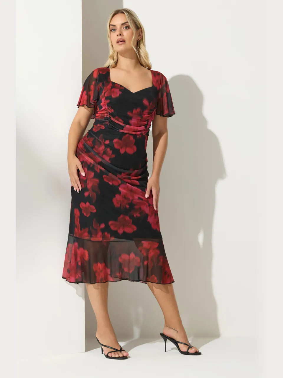 Yours London Rode Bloemen Geplooide Midijurk rood, foto 2