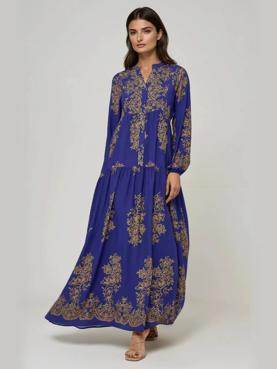 Hiccup Geprinte Viscose Maxi-jurk met Hemd-kraag saffier, foto 2