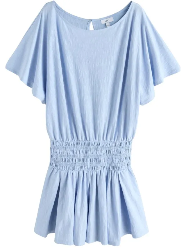 Next Dames - Mini-jurk van jersey met afhangende schouders - Blauw Blue