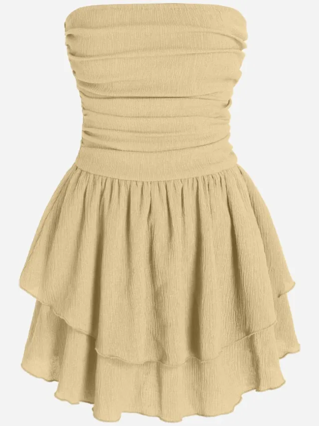 Hiccup Strapless Geweven Ruches Mini-jurk Geel