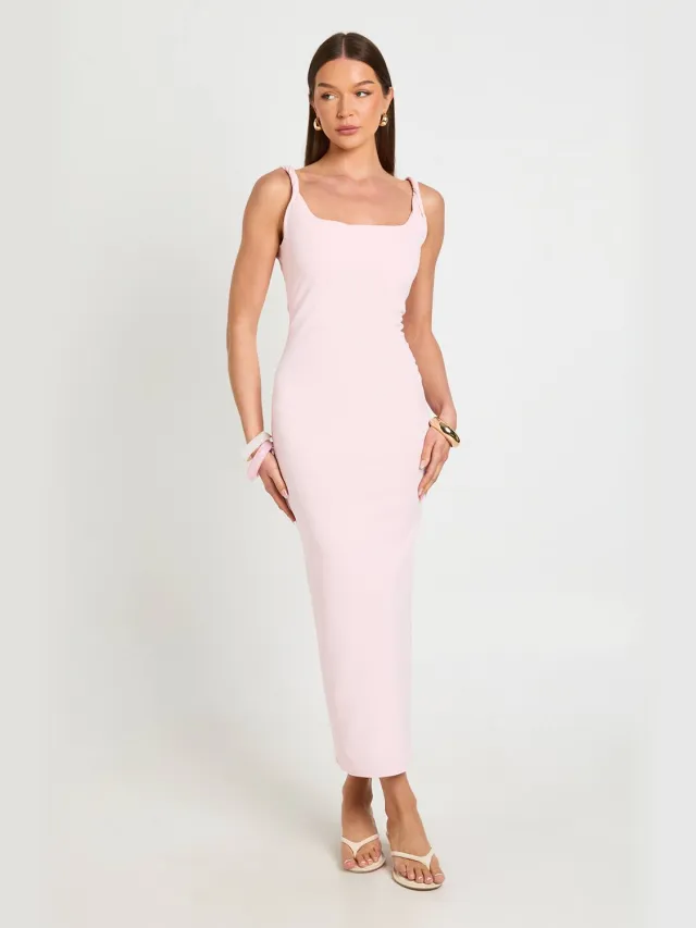 boohoo Dames Jersey Crepe Midaxi Jurk Met Gedraaide Bandjes Pastelroze