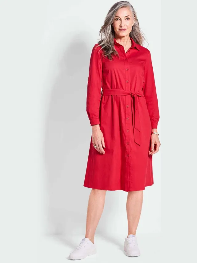 GOLDNER Overhemdjurk Elegante overhemdjurk met strikceintuur rood