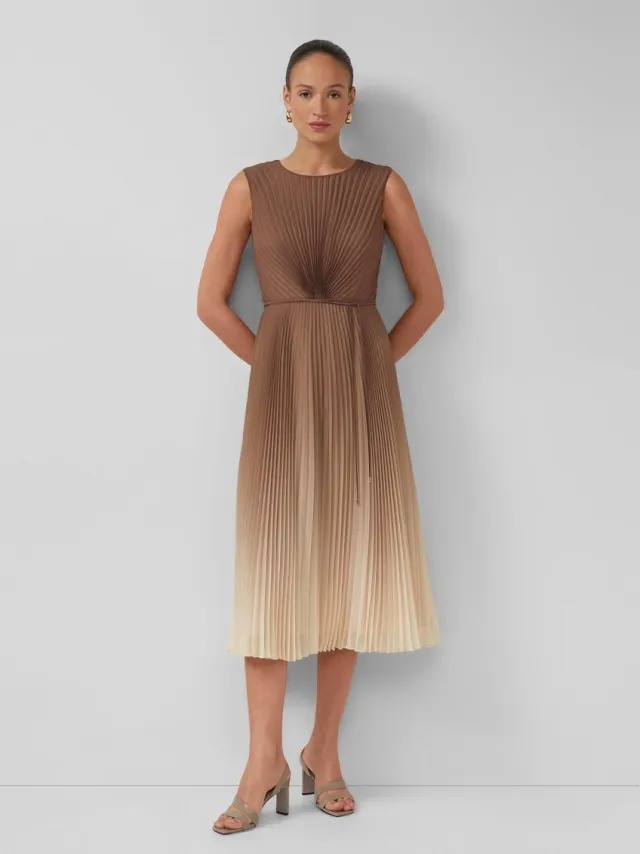 S.Oliver female - Mouwloze midi-jurk met plooien en ceintuur bruin