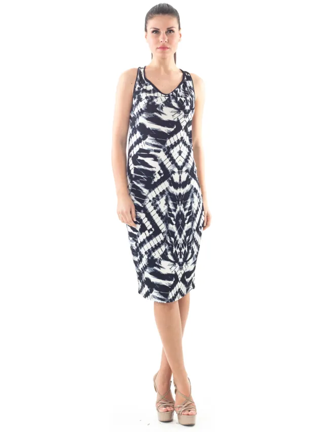 Conquista Mouwloze jurk met allover print in zwart