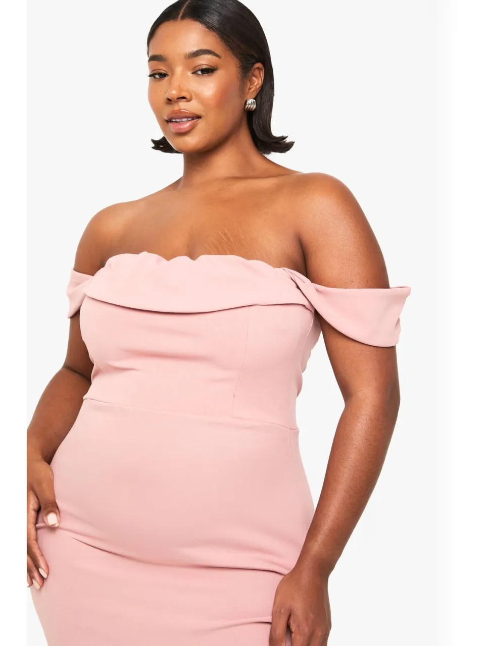 boohoo Dames Plus Bardot Gerafelde Wikkel Maxi-Jurk blush, foto 3