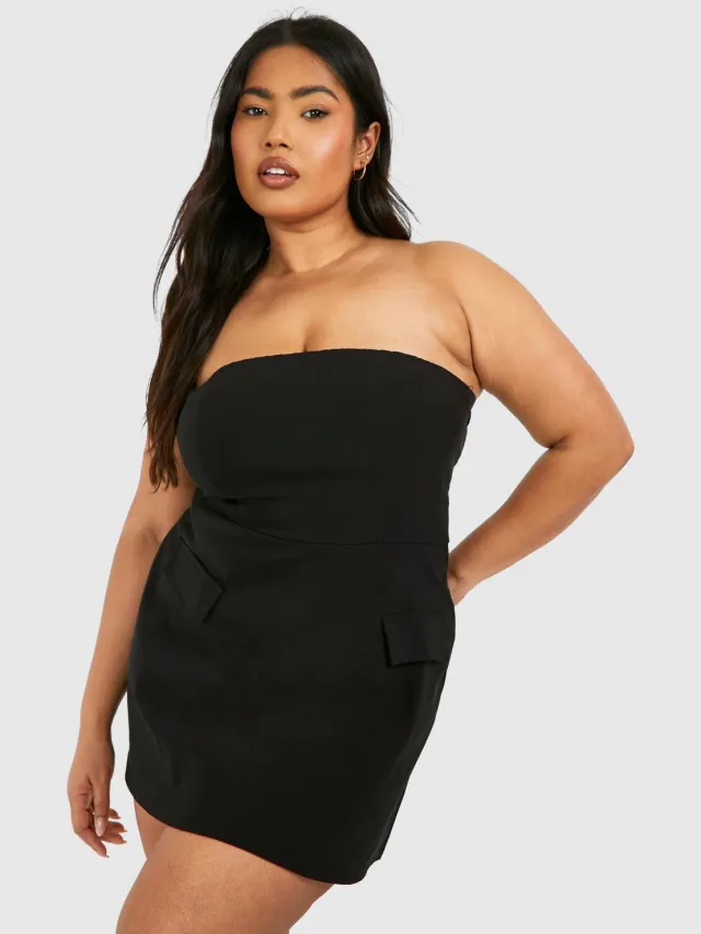 boohoo Dames Plus Bandeau Skater Mini Dress Zwart