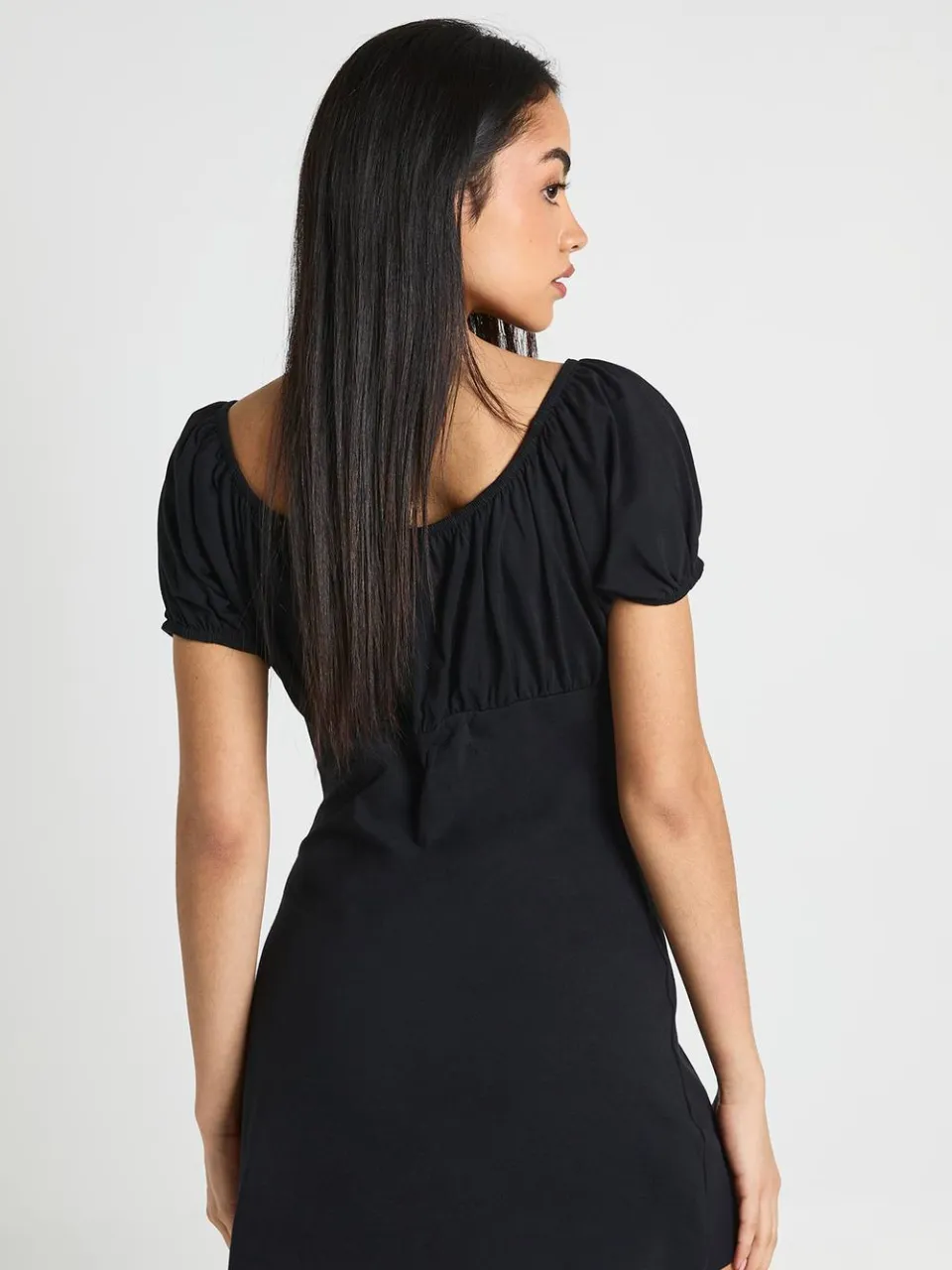 boohoo Dames Katoenen Melkmeisjejurk Met Korte Mouwen zwart, foto 3