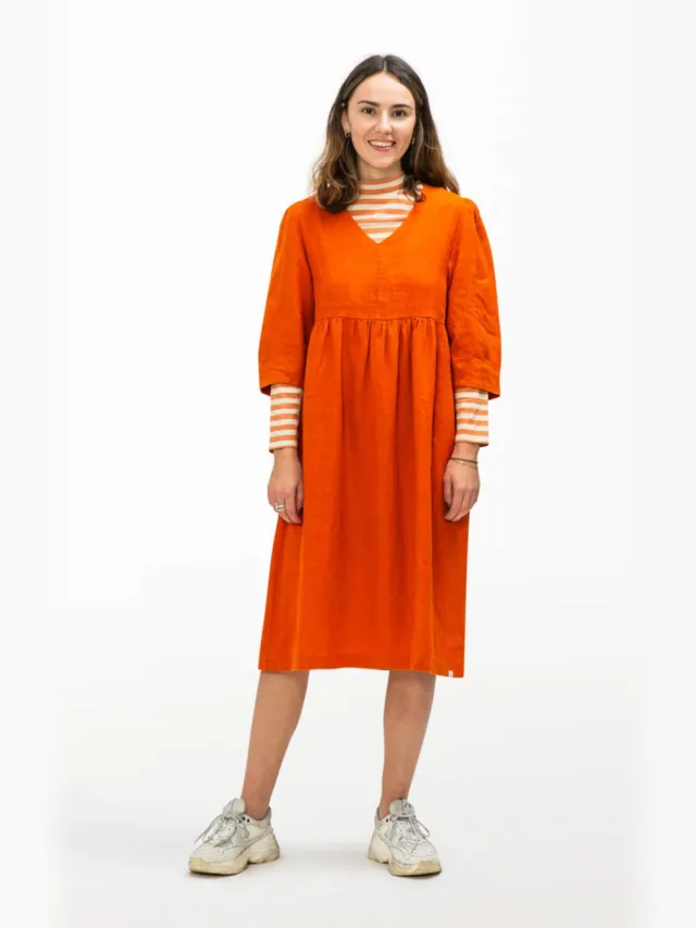 MATONA dames vegan Midi Jurk Elegant Squash Oranje