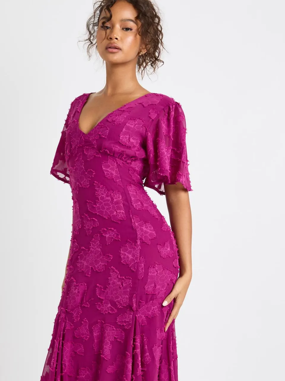 boohoo Dames Burnout Bloemen Angel Sleeve Midaxi Jurk pruim, foto 2