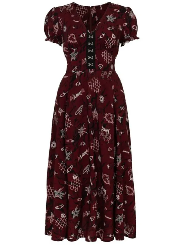 Hell Bunny Doomed Dames Maxi-jurk - rood/zwart/wit rood;zwart;wit