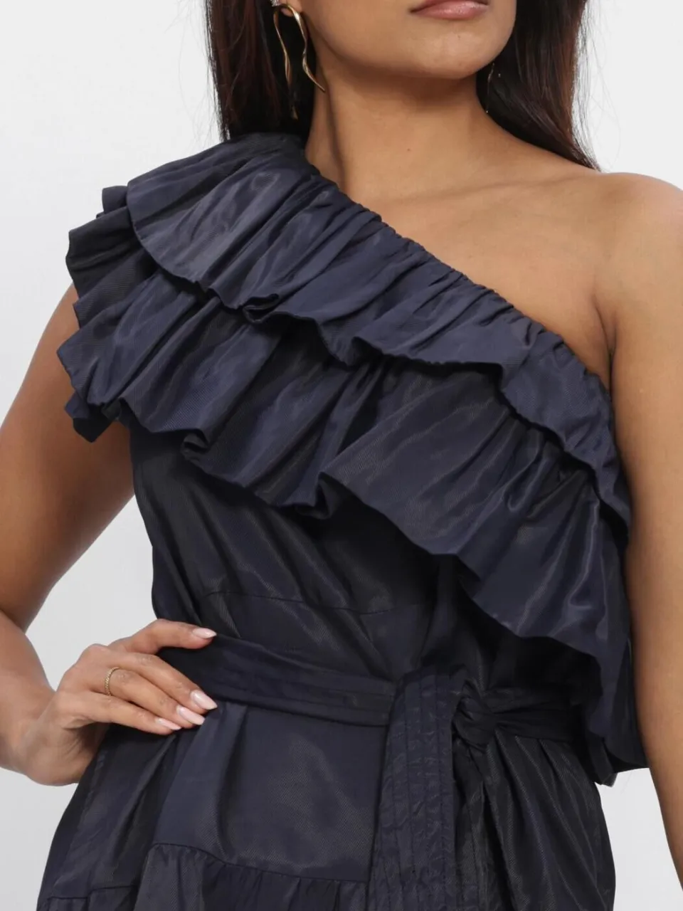 AMAYA Amsterdam Rosewood one shoulder jurk donkerblauw, foto 4