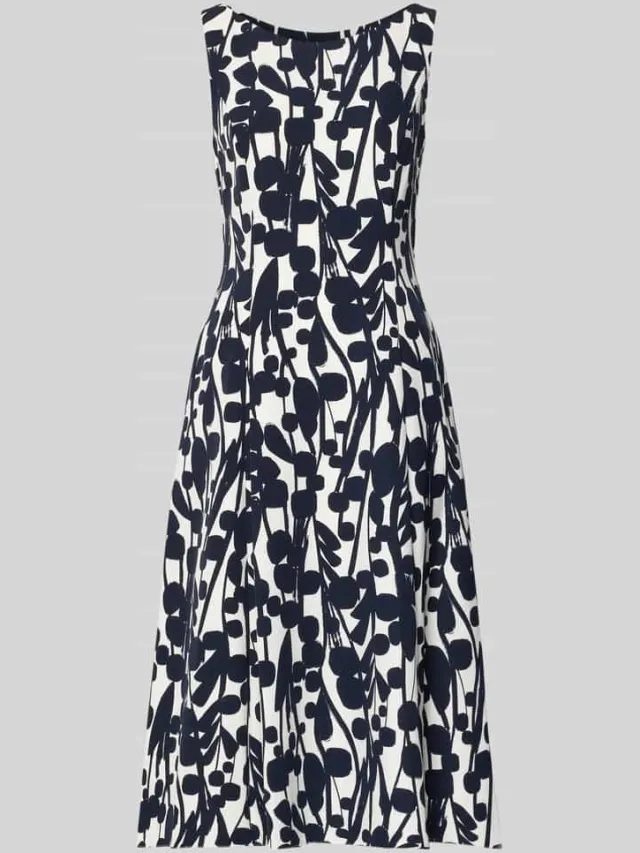 Vera Mont Knielange cocktailjurk met all-over motief marineblauw, foto 2