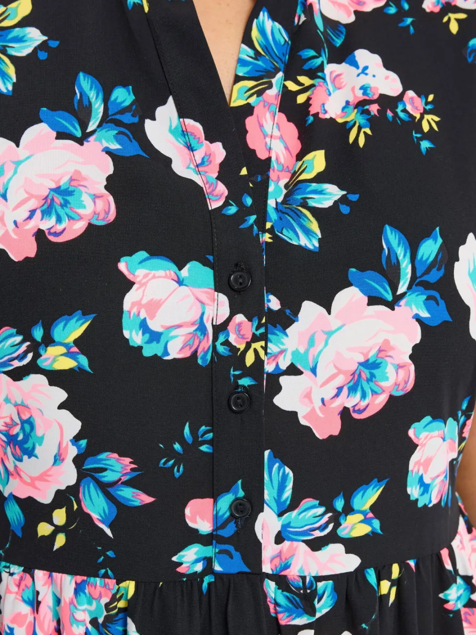 Yours Zwarte Jurk Met Bloemenprint En Halve Knoopsluiting, foto 3