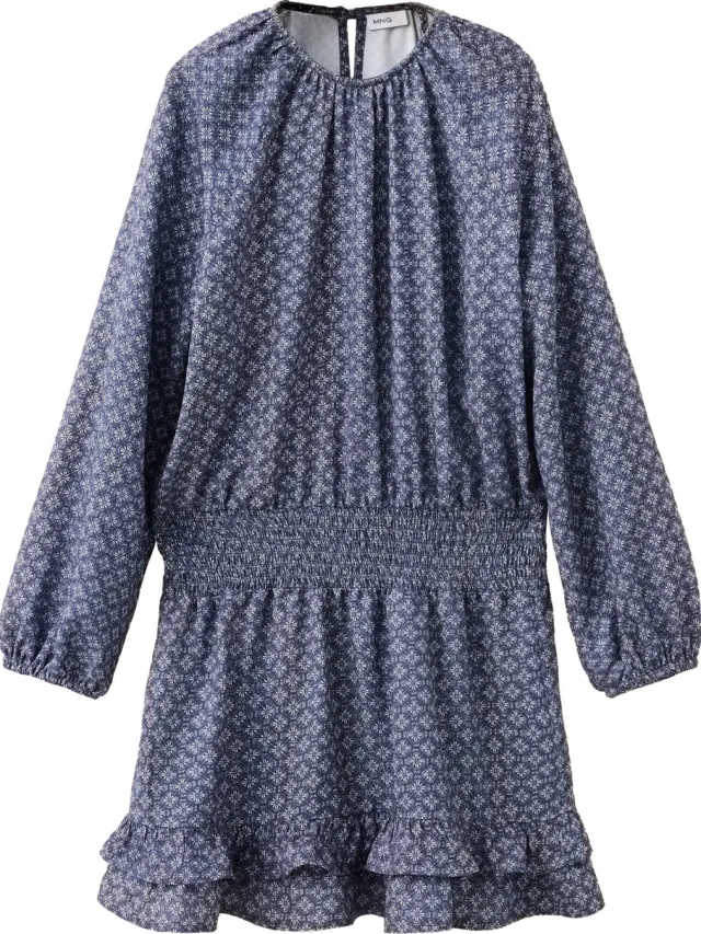 Mango Kids gebloemde korte jurk met ruches - marine