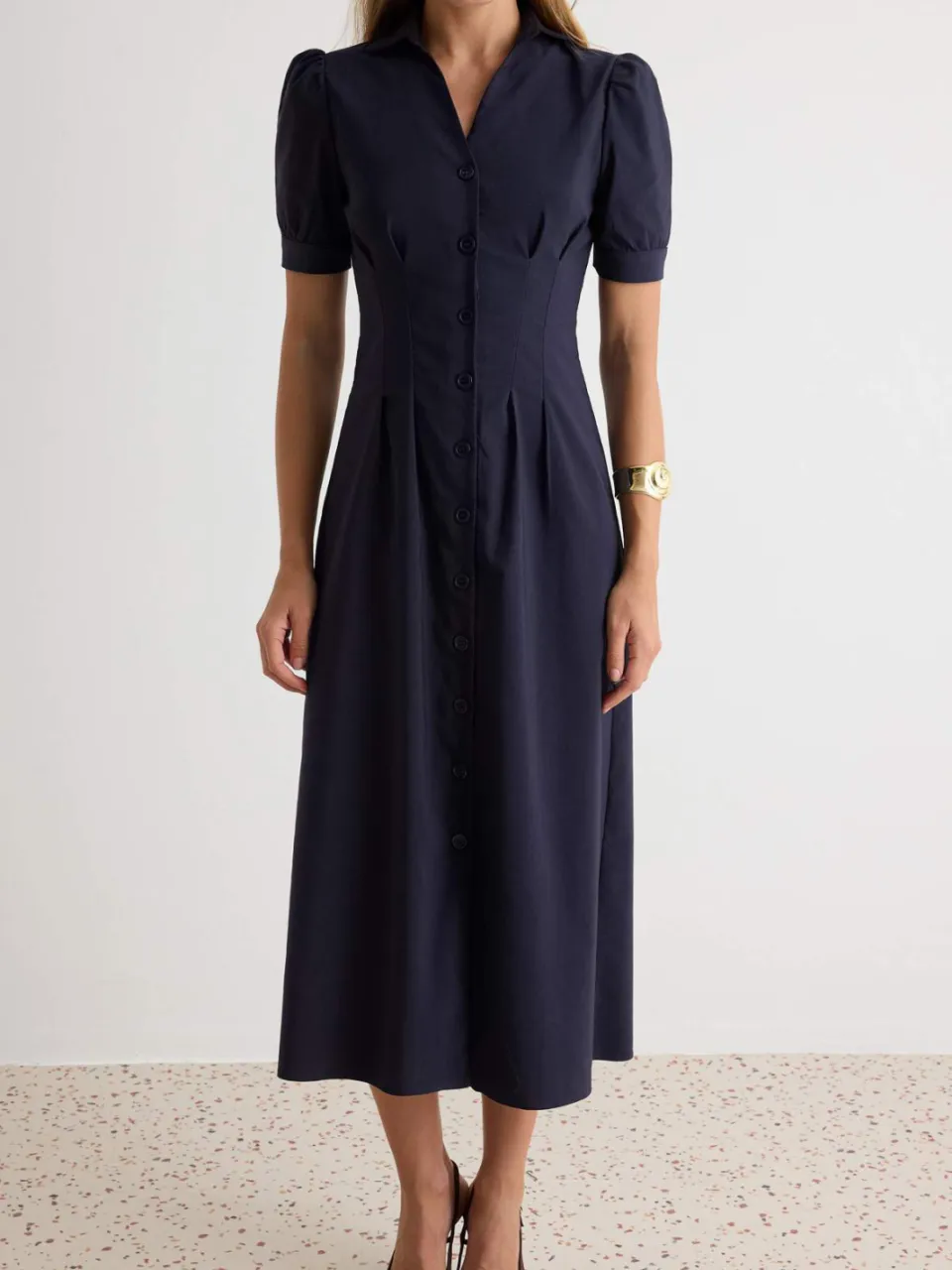 Trendyol TRENDYOLMİLLA Dames Donkerblauw Effen Midi Kort Skater Jurken Marineblauw/Blauw
