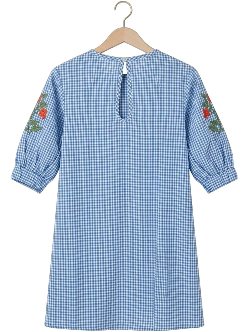 Your Wishes Meisjes Jurken Vichy Blue Puff Sleeve Dress - Blauw, foto 2