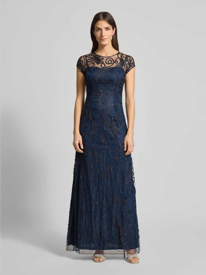 LUXUAR FASHION Avondjurk met borduursels Marineblauw